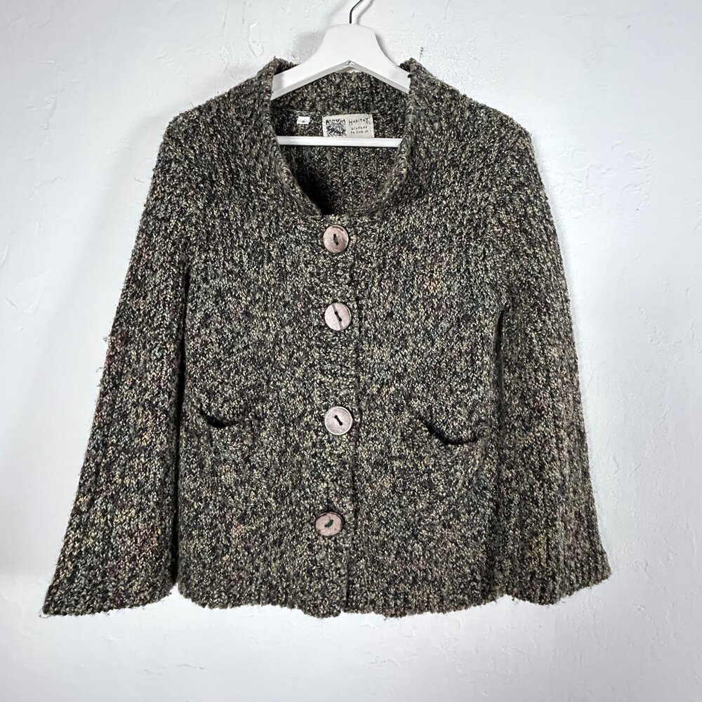 Habitat Womens Textured Knit Button Cardigan Jacket Small Wool Blend Multicolor